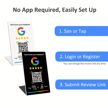 NFC Tap & QR Code, Easy Setup with Review Link Management, Durable PVC, Perfect for Google Reviews and Social Media Integration, Social Media Stand